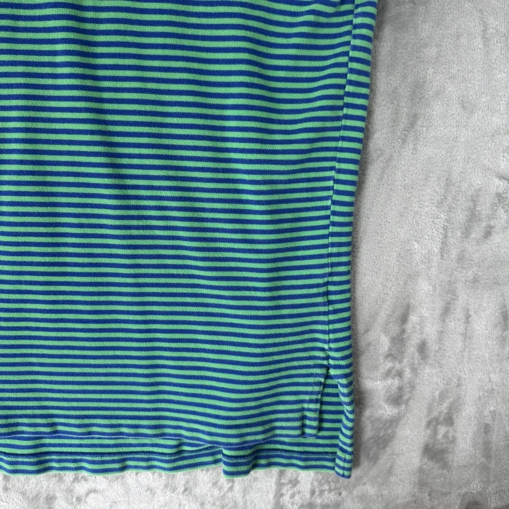 VTG Polo Ralph Lauren Polo Shirt Mens Large Blue Green Stripe Pique Casual Logo